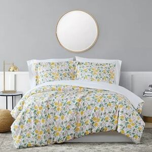 Brooklyn Loom Verbena King Duvet Cover Bedding W/1 Pillow Sham 100% Cotton Lemon